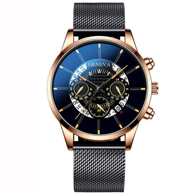 Businessman Alloy Mesh Band Calendar Watch