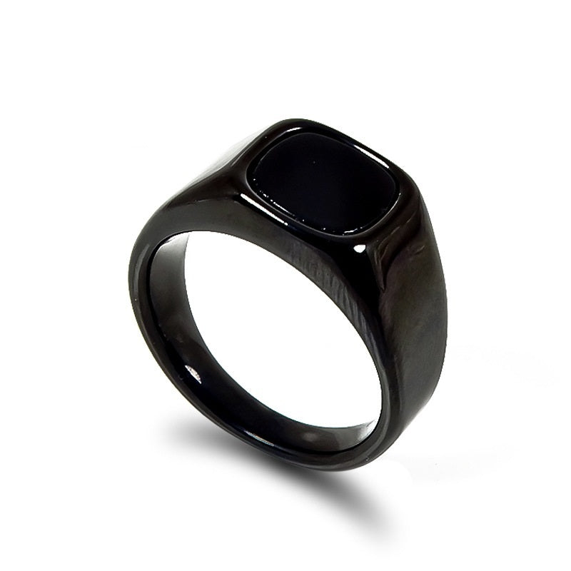 Stainless Steel Nude Black Gemstone Ring