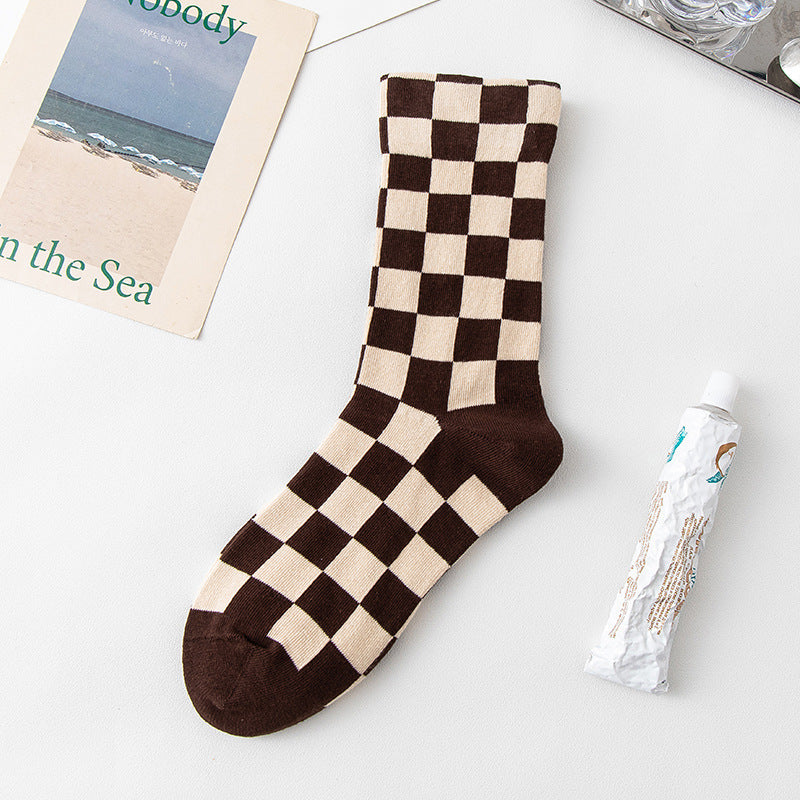 Chessboard Plaid Contrast Color Tube Socks