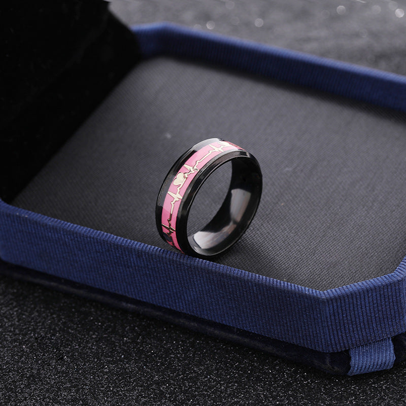 ECG Heartbeat Carbon Fiber Ring