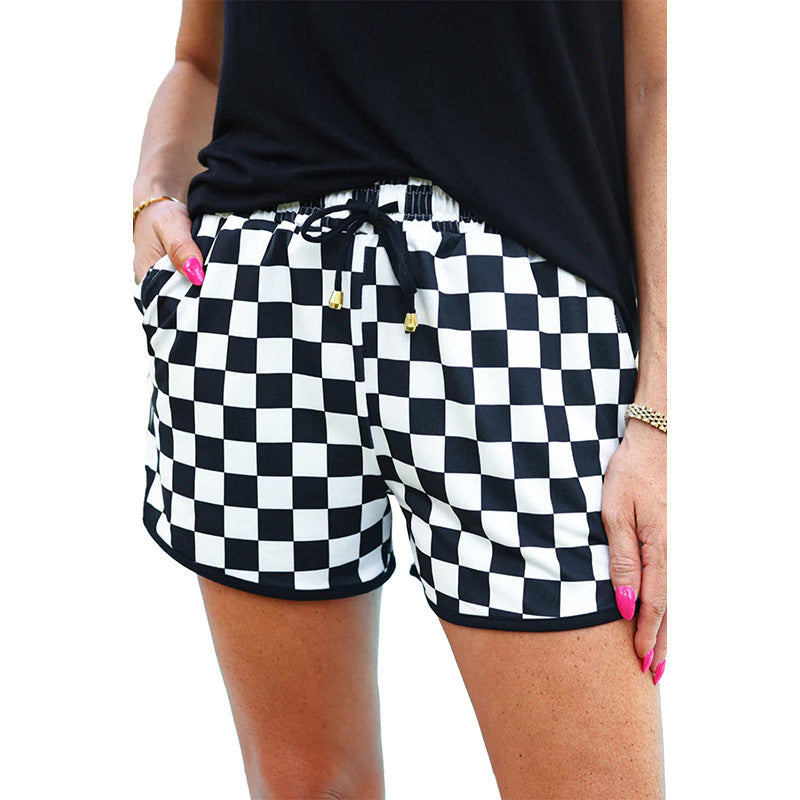 Women's Plaid Drawstring Casual Shorts