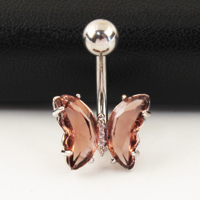 Titanium Steel Zircon Butterfly Anti-allergy Navel Stud