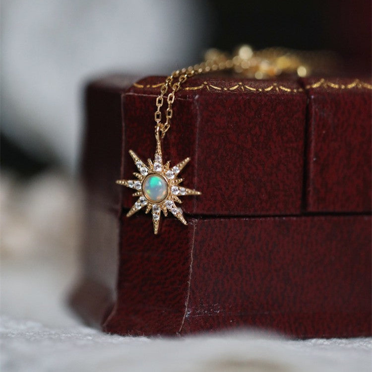 Natural Opal Star Diamond Necklace