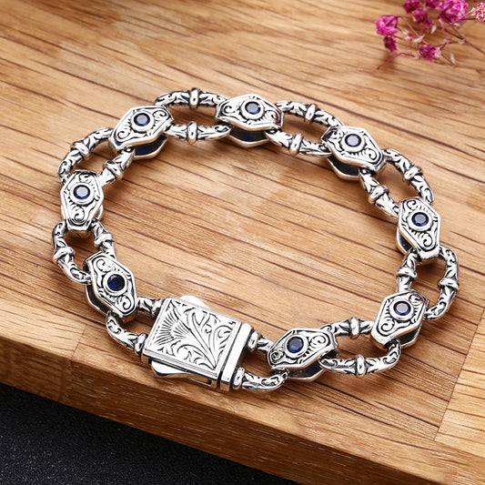 925 Sterling Silver Embossed Pattern Chain Bracelet