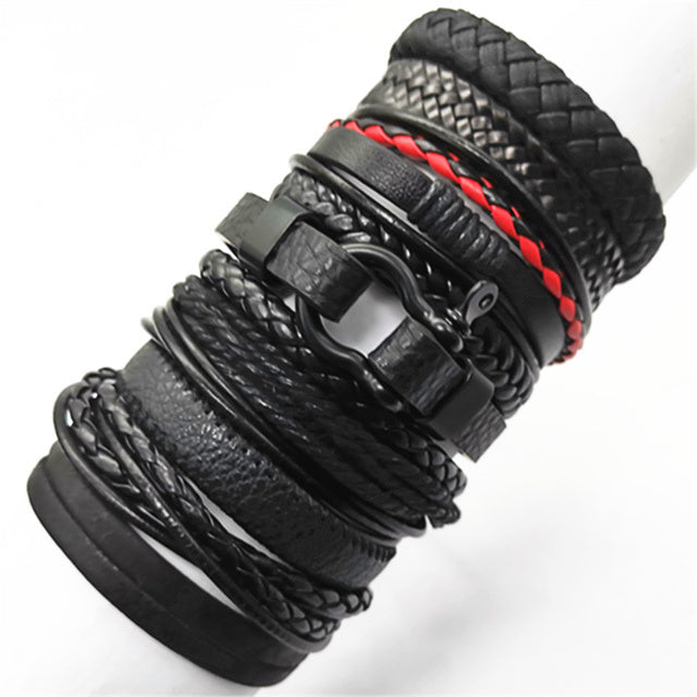 10pcs Set Woven Leather Bracelets