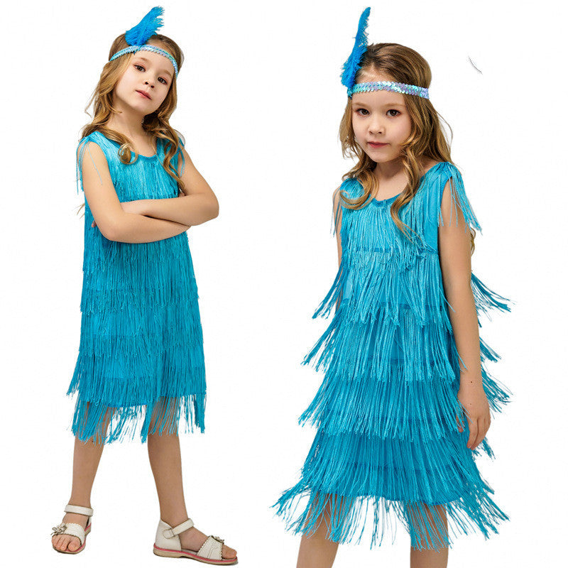 Childrens Retro Latin Dance Tassel Dress