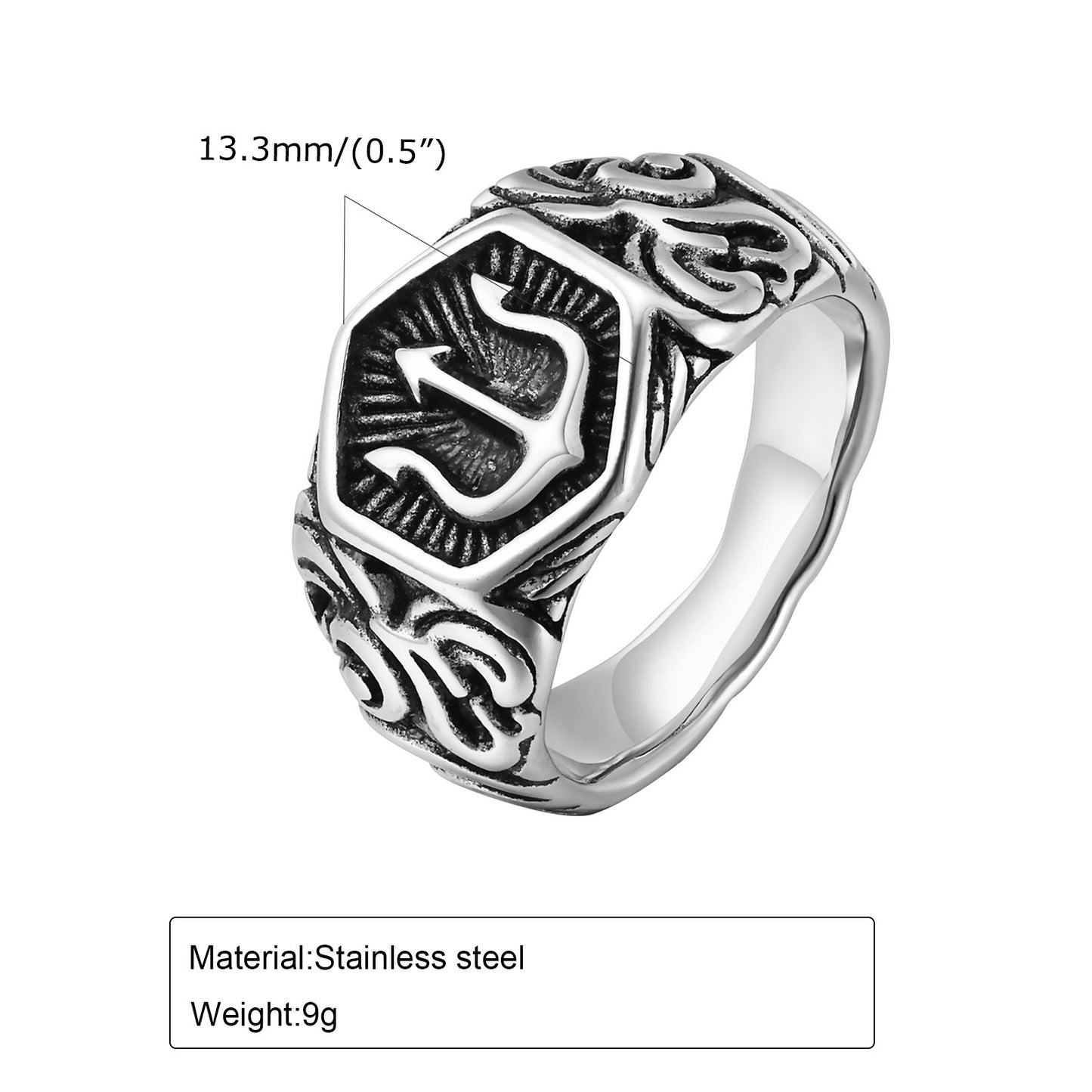 Stainless Steel Trident Ring