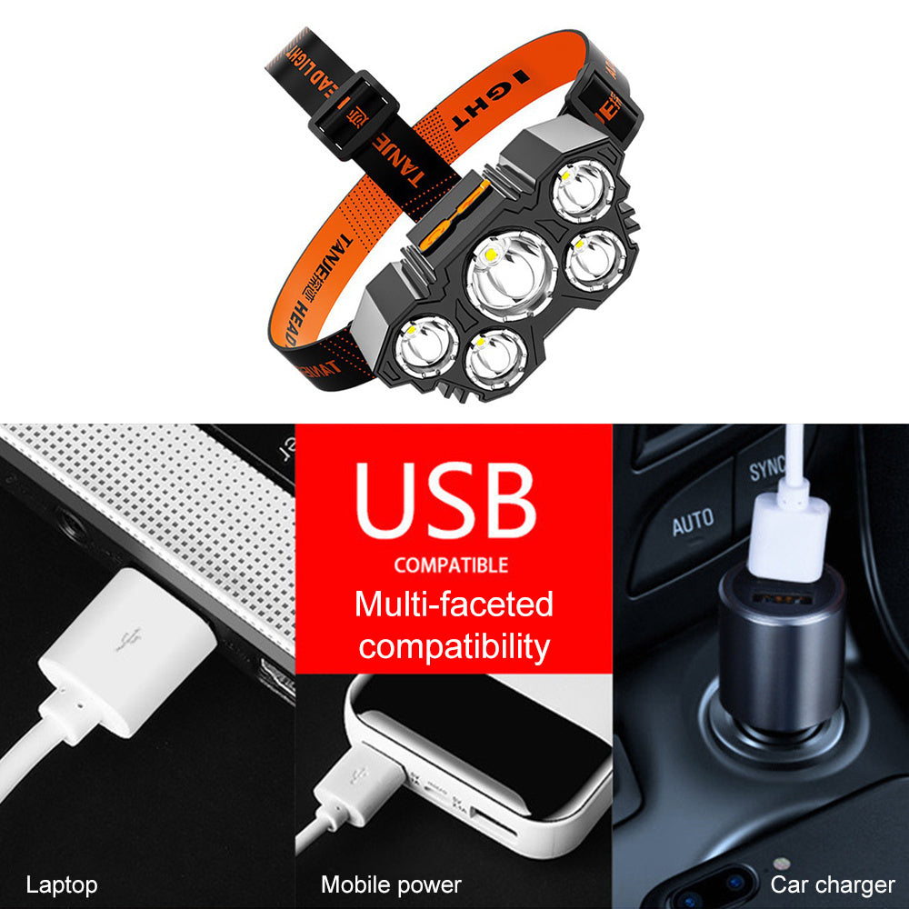 USB Super Bright Rechargeable Five Head Lamp