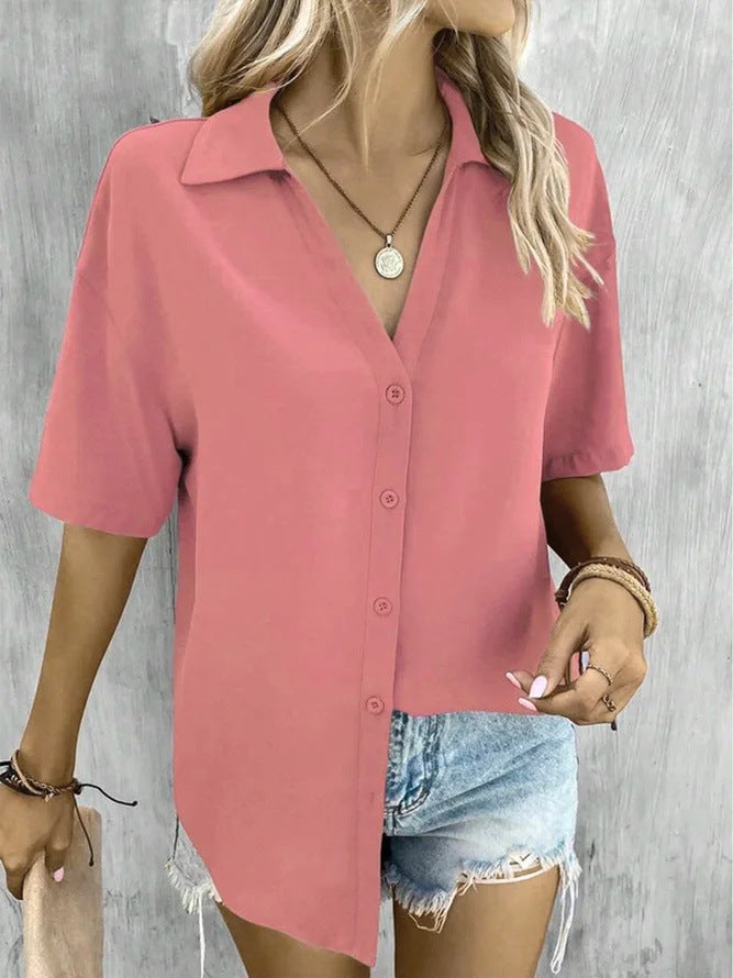 Pure Color V-neck Shirt