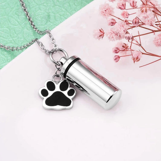 Titanium Steel Cylindrical Urn Pendant Memorial Pet Ashes Necklace