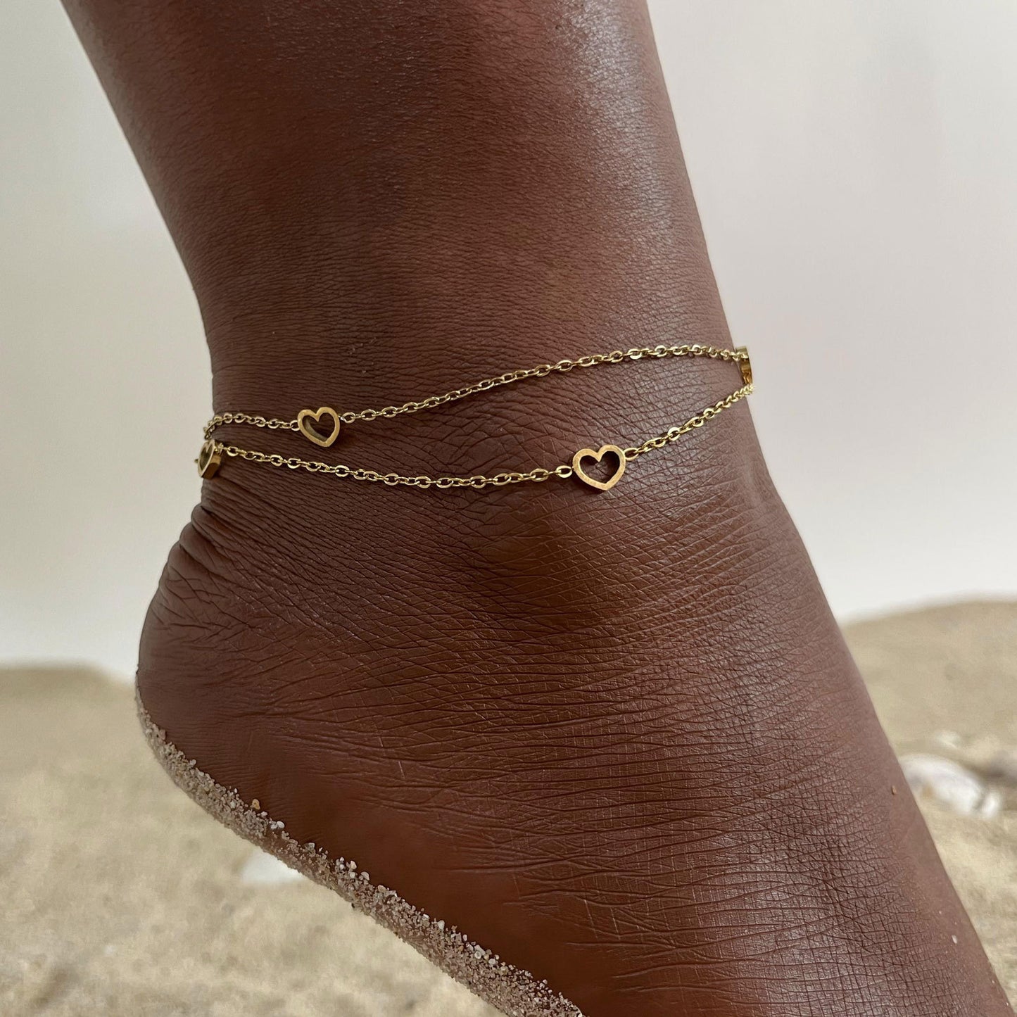 Stainless Steel Double-layer Hollow Heart-shaped Snake Anklet