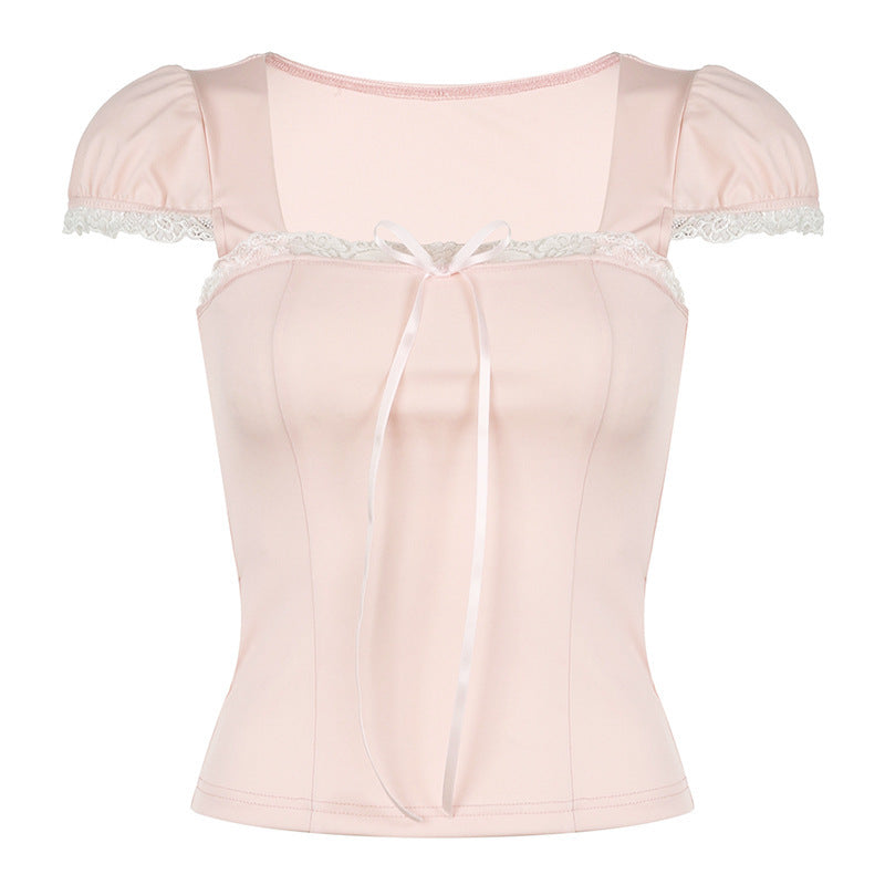 Pure Desire Atmosphere Lace Bow T-shirt