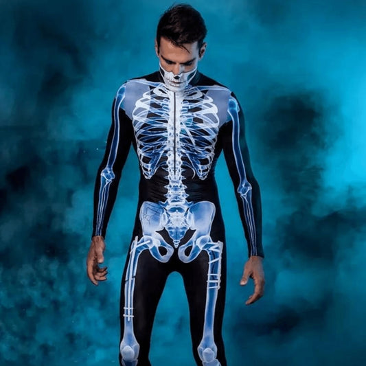 Men's Halloween 3d Horror Skeleton One-piece Suit