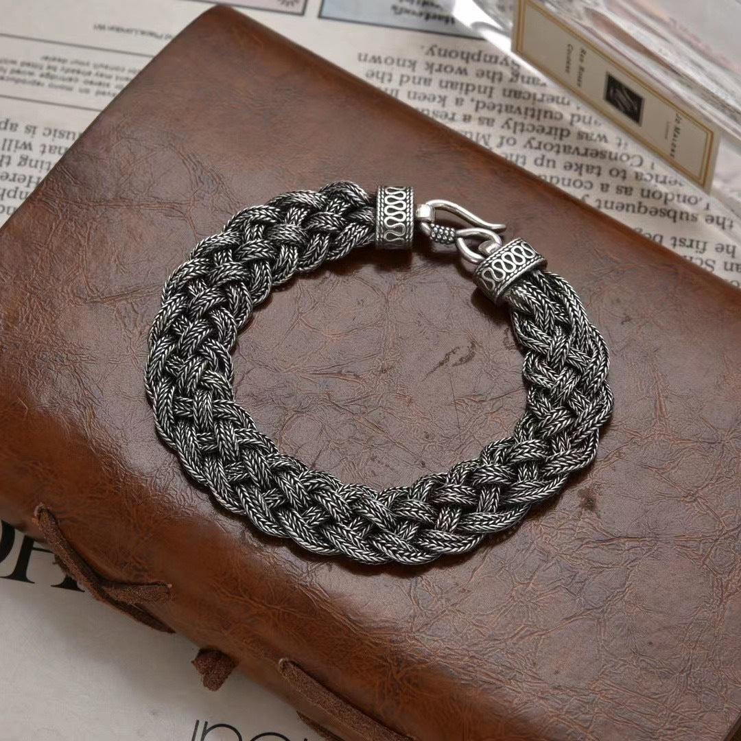 S925 Sterling Silver Hand-woven Double Braid Horse Tail Bracelet