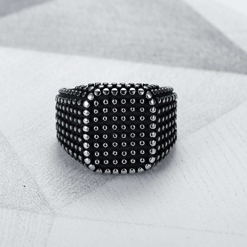 Men's Fashion Black Square Hemp Dot Ring