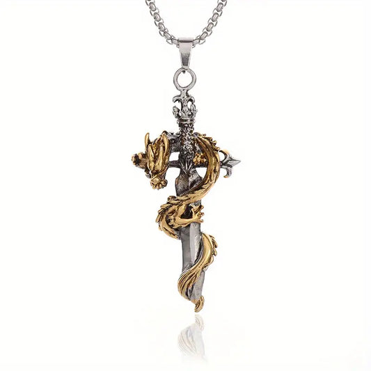 Chinese Dragon Holy Sword Pendant Necklace.