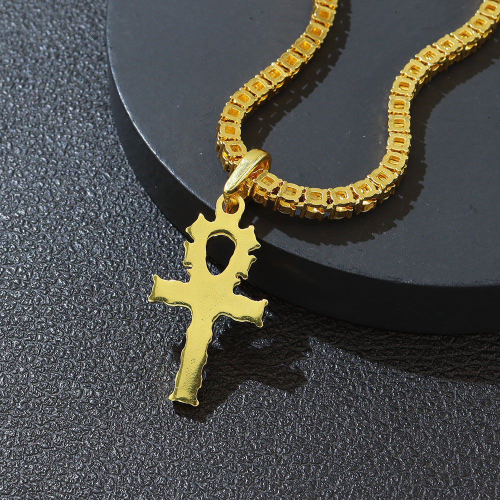 Cross Pendant Single Row Diamond Necklace