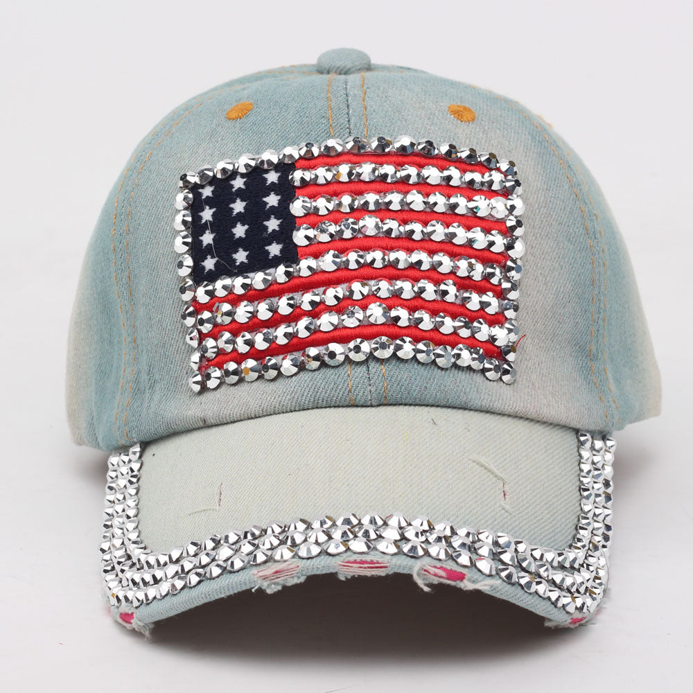 USA Rhinestone Denim Hat