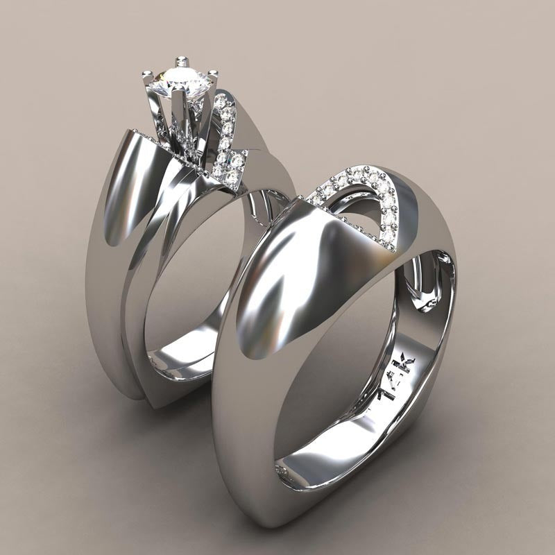 Heart-shaped Three-piece Couple Ring Set