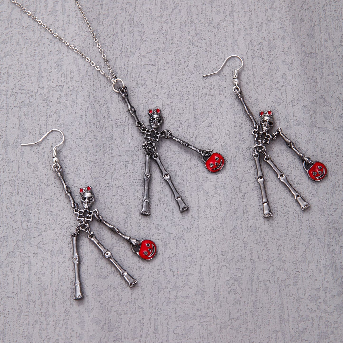 3pcs Halloween Skeleton Earrings and Necklace Set