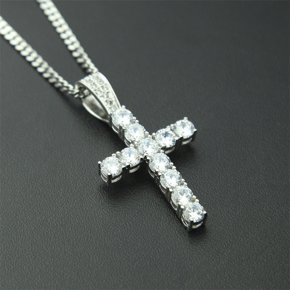 Inlaid Zircon Cross Pendant Necklace