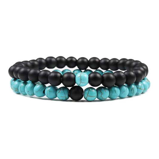 Black Matte & Turquoise Healing Stone Beaded Bracelet.