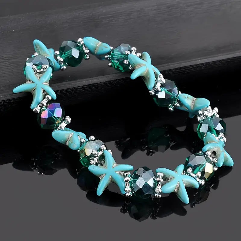 Turquoise Starfish, Crystal Stone Bracelet.