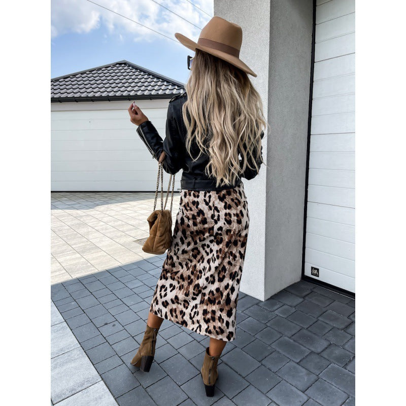 Split Leopard Print A- Shaped Skirt