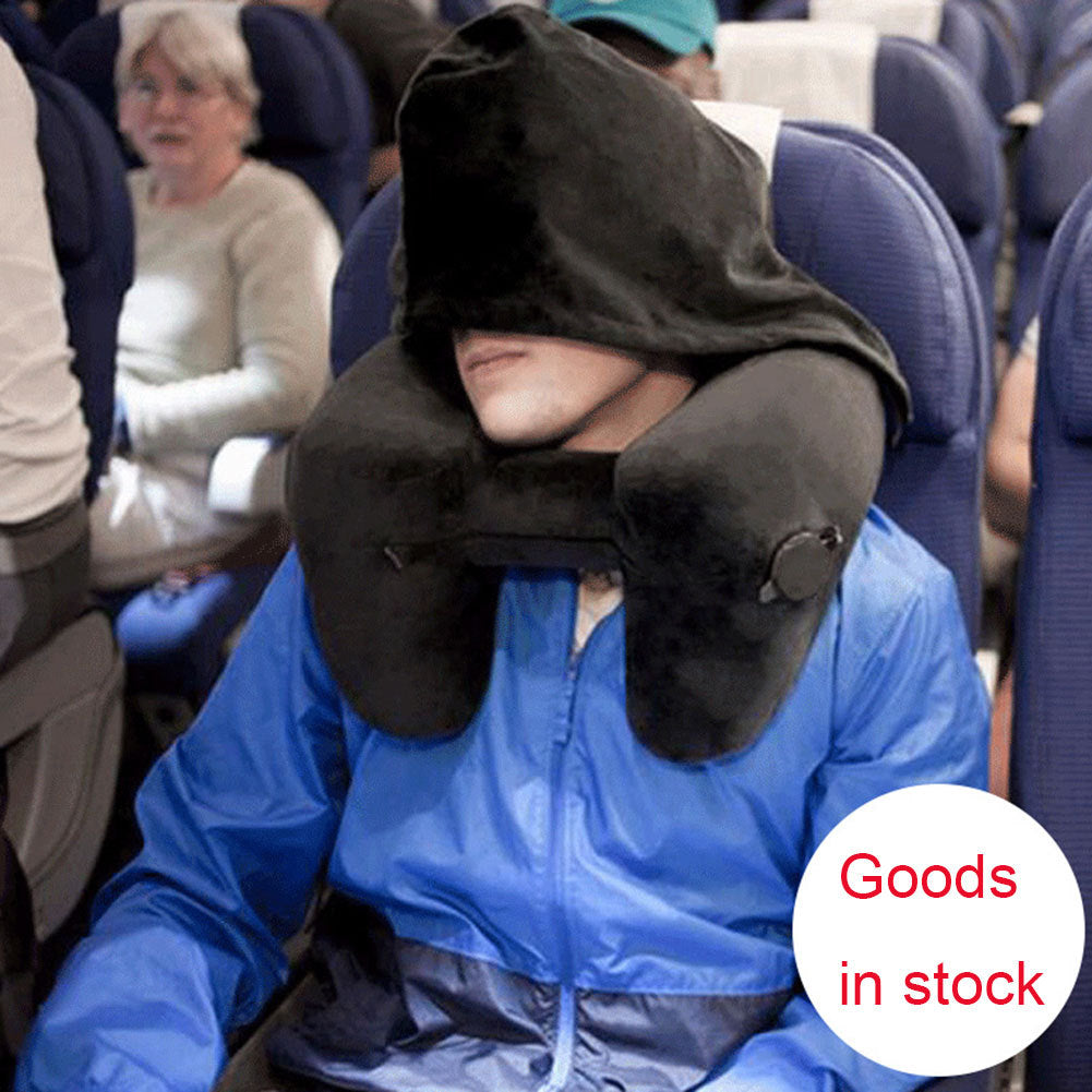 Hooded Travel Pillow H Shaped Inflatable Neck Pillow