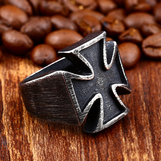 Men's Antique Black Iron Cross Ring