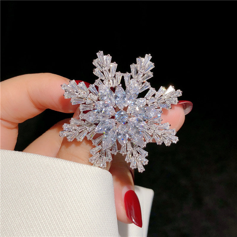 Multilayer Zircon Snowflake Brooch