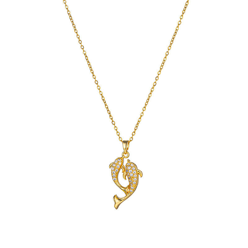 Micro-inlaid Dolphin Love Titanium Steel Necklace