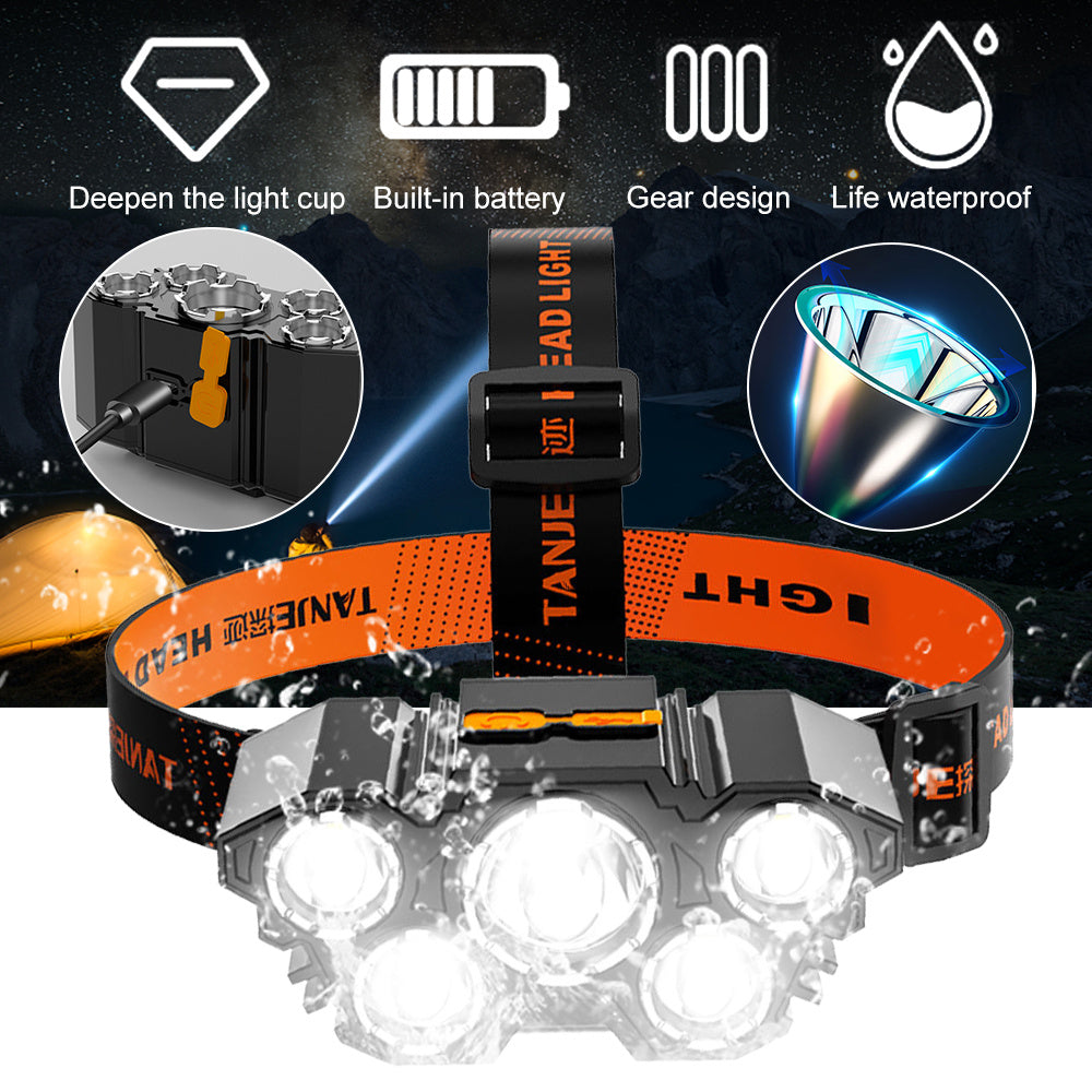 USB Super Bright Rechargeable Five Head Lamp