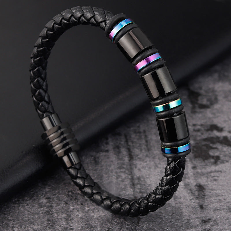 Men's Leather Titanium Steel Bracelet