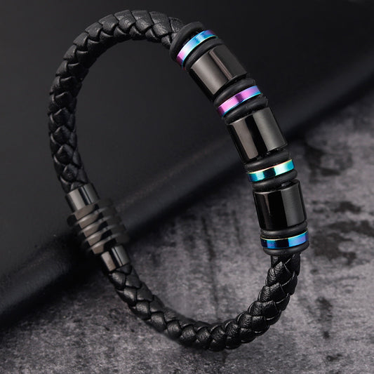 Men's Leather Titanium Steel Bracelet