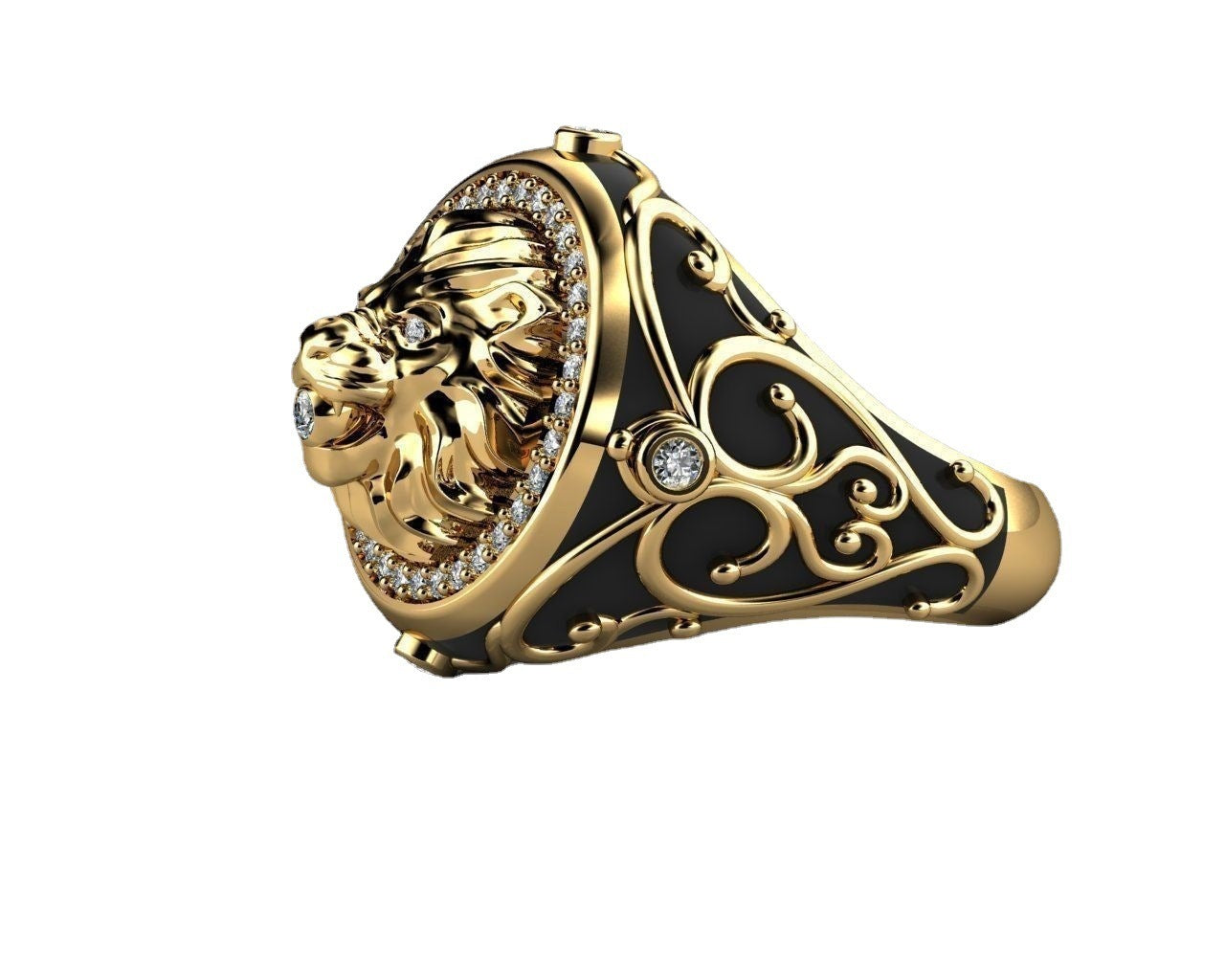 Men's Full Rhinestone Zircon Lion Ring