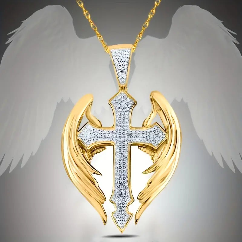 Elegant Angel Cross Rhinestone Necklace