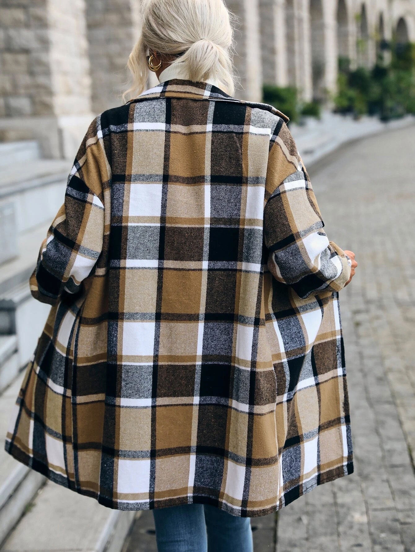 Casual Plaid Long Jacket