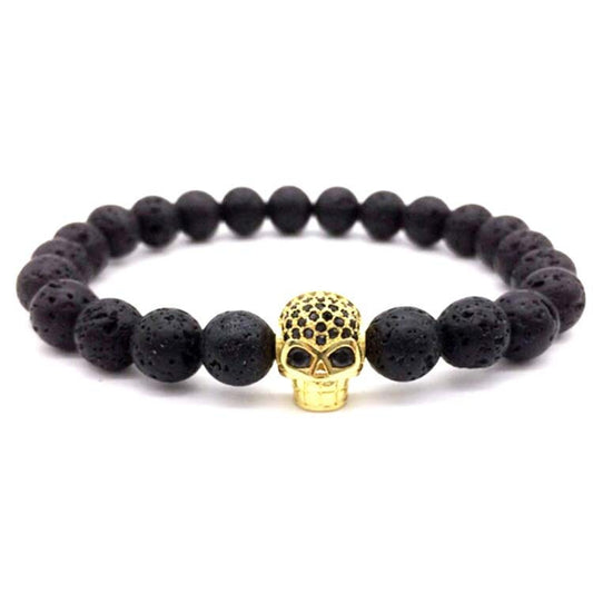 8mm Volcanic Rock Skull Bracelet