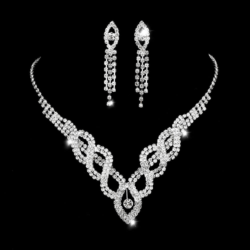 Rhinestone Necklace Three-piece Set