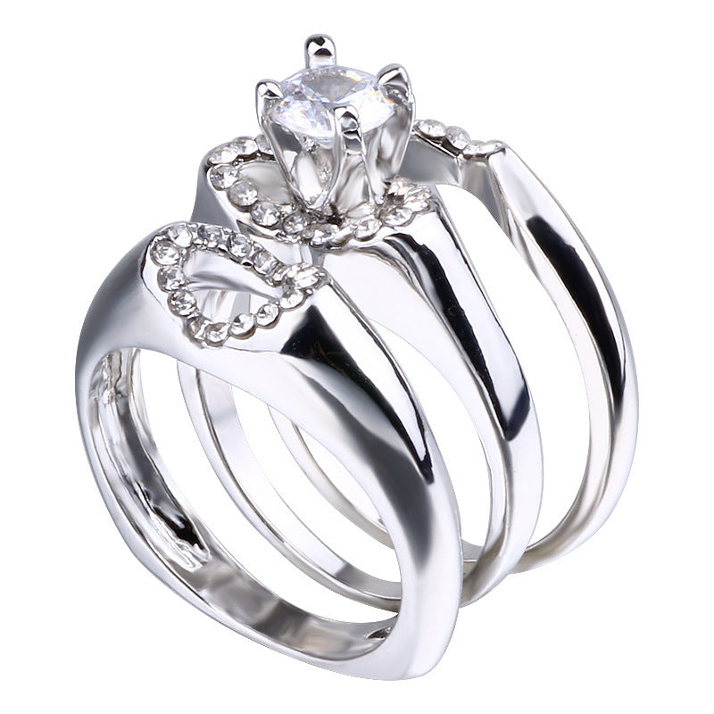 Heart-shaped Three-piece Couple Ring Set