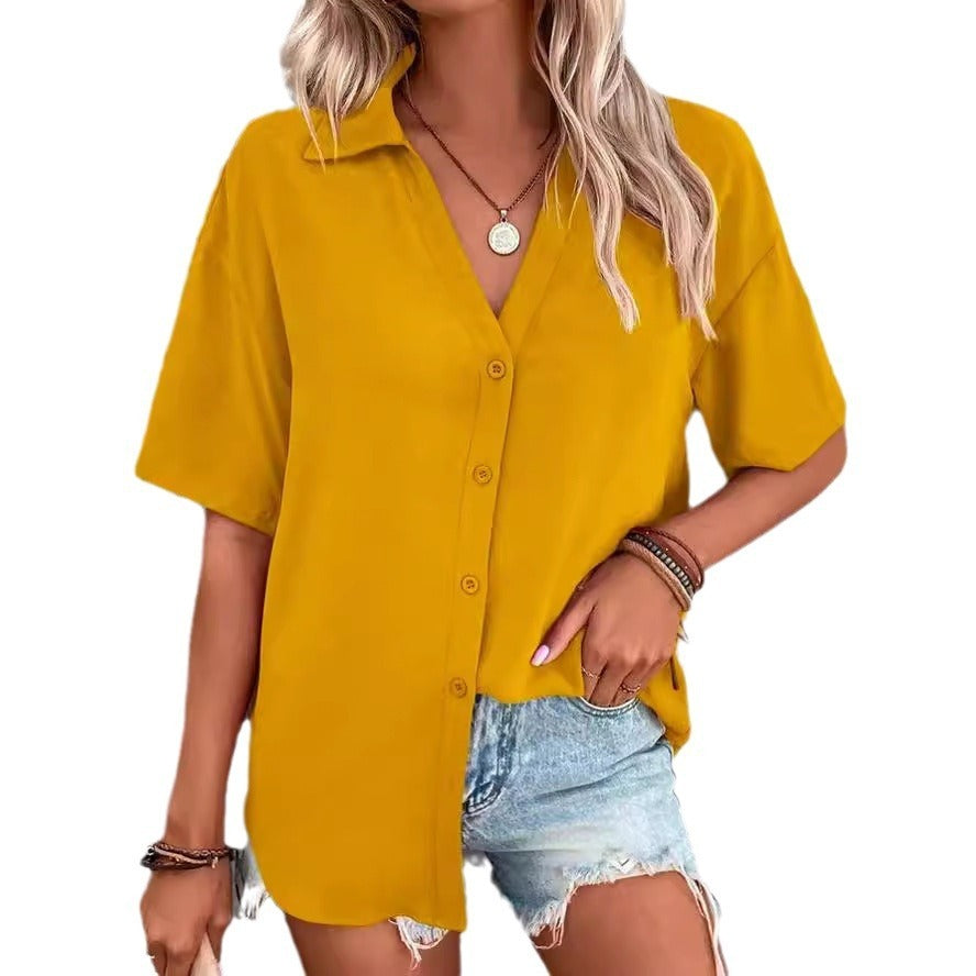 Pure Color V-neck Shirt