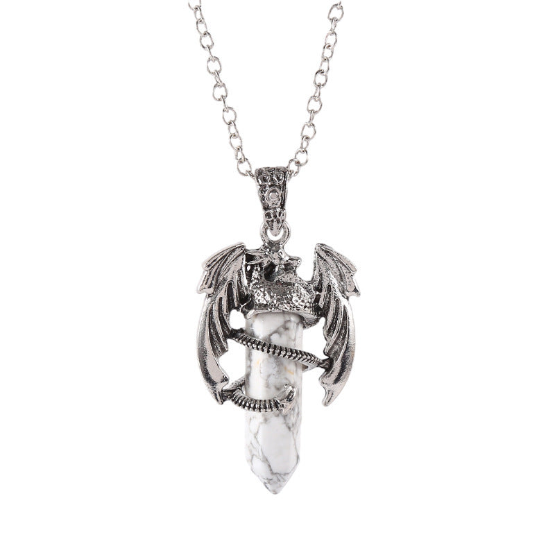 Natural Crystal Flying Dragon Pendant Necklace