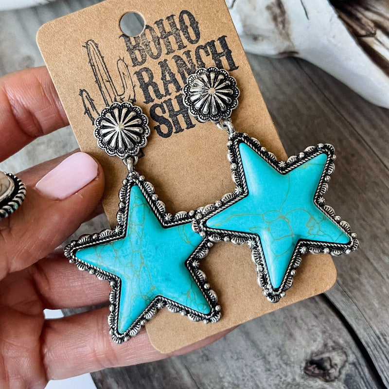 Turquoise Five-pointed Star Earrings