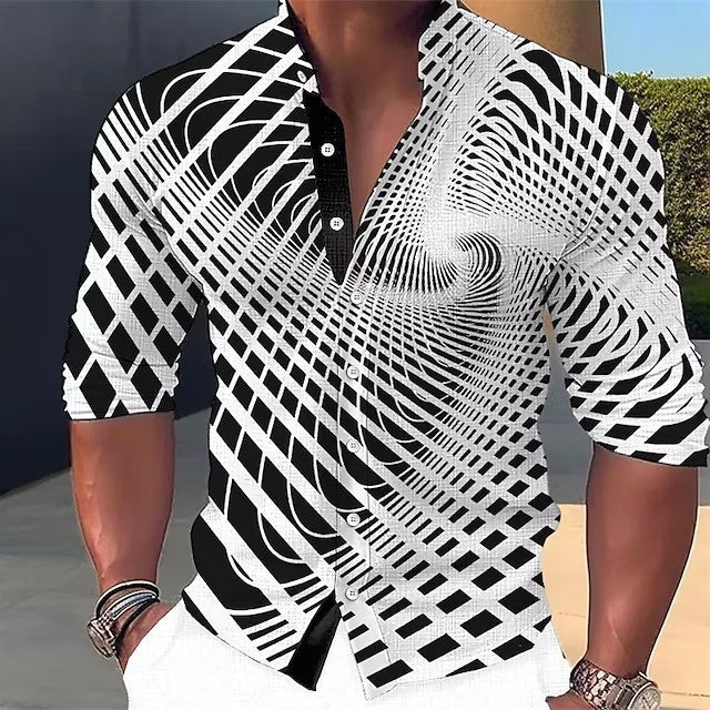 Men's Dizzy Multicolor 3D Digital Printed Round Neck Long Shirt