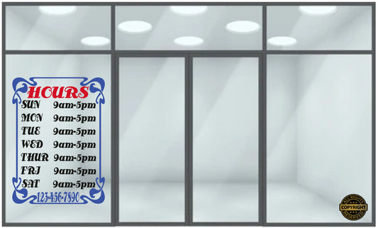 Store Hours, Business Vinyl Decal