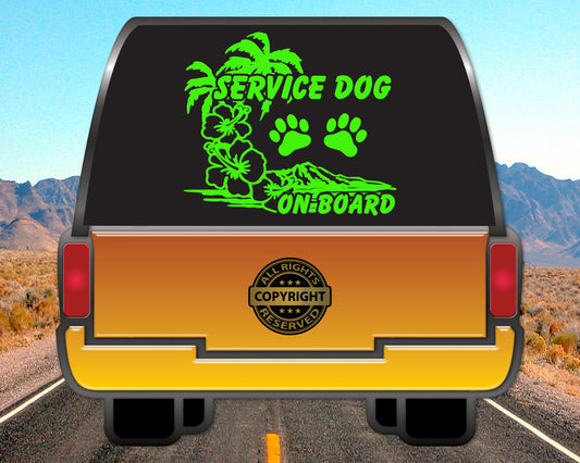 Tropical Service Dog on Board, Vinyl Decal