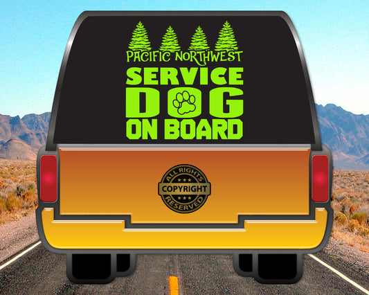 Pacific Northwest Service Dog on Board, Vinyl Decal